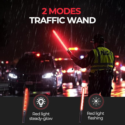 RoadHero 2 Pack Traffic Wand, 21 Inch Led Traffic Control Wands with 2 Flashing Modes, Safety Light Baton with Side Clip for Airport, Parking, Car Directing