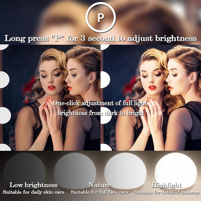 THEKLA 24 x 32 Inch Hollywood Light Vanity Mirror with 18 Bulbs Adjustable 3 Color Lights 32" Vanity Lighted Mirror for Bathroom Bedroom Wall Vanity Makeup Table Mirrors with Lights Base X10 Magnifier