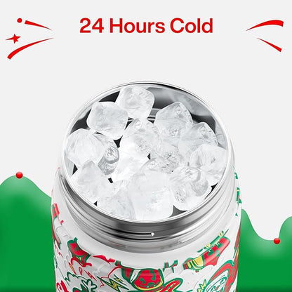 ENCOOL Christmas Insulated Water Bottle with Straw, Stainless Steel Water Bottle, Leak Proof BPA-Free, Keeps Cold for 24 Hours for Sports, Christmas Holiday Gifts for Women, 26 oz, Santa Rider