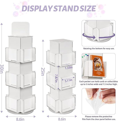 Natheeph Rotating Display Stand Greeting Card Display Wooden Display Rack with Two Card Sticker for Greeting Card Vendor Coffee Bag 3 Tier Tabletop Display Stand (White)