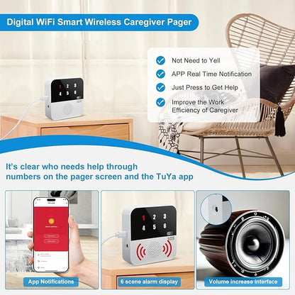 Life Alert Systems for Seniors No Monthly Fee, App-Controlled Pager, Medical Alert Systems for Seniors LED Number Display 2Call Button 1Receiver(Only Supports 2.4GHz Wi-Fi) (Neck Remote Control)