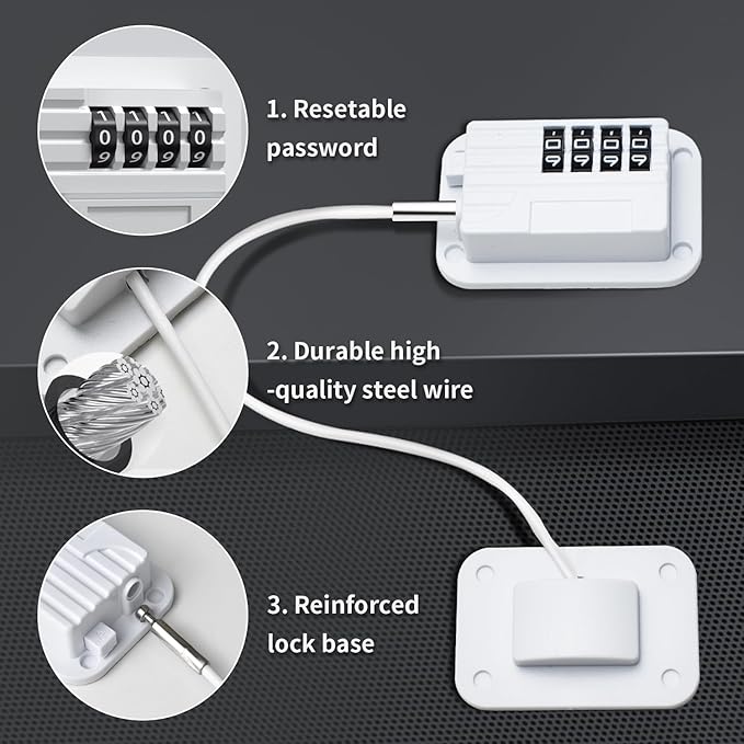 Refrigerator Lock - Upgraded Combination Lock for Upright Freezer, Child Safety Lock for Cabinets, White