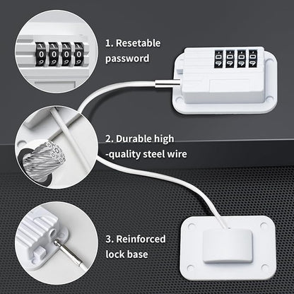 Refrigerator Lock - Upgraded Combination Lock for Upright Freezer, Child Safety Lock for Cabinets, White