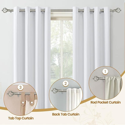 KAMANINA Silver Curtain Rods for Windows 48 to 84 Inch, Adjustable Single Curtain Rod 32 to 86 Inch(2.6-7.1ft), 3/4 Inch Splicing Drapery Rods with Twisted Cage Finial