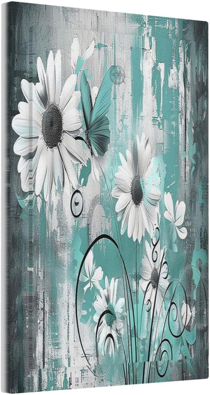 Light Switch Cover Plate Teal Daisy Floral Vintage Wood Plank 1 Gang No Device Blank Electrical Wall Plates Faceplate Decorative Switch Plate For Farmhouse Cabin Decor