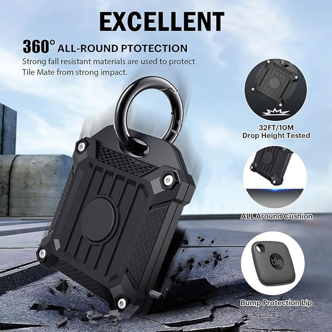 Tile Mate 2022 2024 Tracker Cover Anti-Scratch Waterproof Case with Keychain for Carabiner, Keys, Bags, Cat Dog Collar Holder