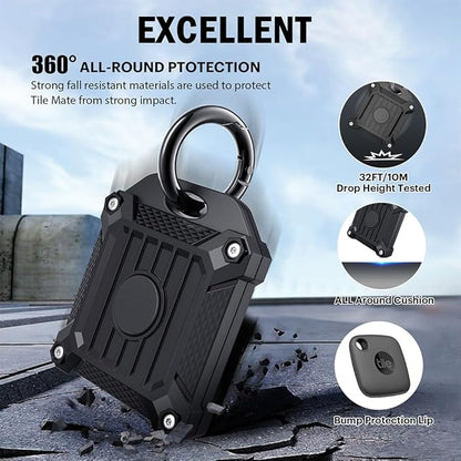 Tile Mate 2022 2024 Tracker Cover Anti-Scratch Waterproof Case with Keychain for Carabiner, Keys, Bags, Cat Dog Collar Holder