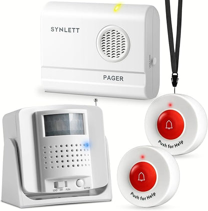 Caregiver Pager Wireless Call Buttons Motion Sensor Alarm Indoor for Elderly Monitoring Fall Prevention Bed Alarm Alert System Portable Nurse Call for Seniors Dementia Patients Emergency