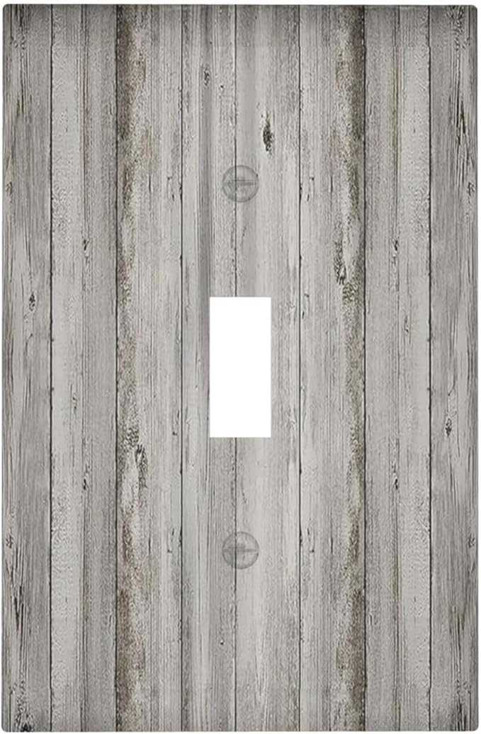 Decorative Light Switch Cover Farmhouse Rustic Grey Barn Door Wood 1 Gang Single Toggle Device Electrical Faceplate Switchplates Decorator Outlet Wall Plate for Bedroom Cabin Decor
