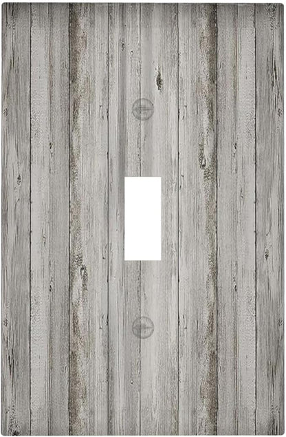 Decorative Light Switch Cover Farmhouse Rustic Grey Barn Door Wood 1 Gang Single Toggle Device Electrical Faceplate Switchplates Decorator Outlet Wall Plate for Bedroom Cabin Decor