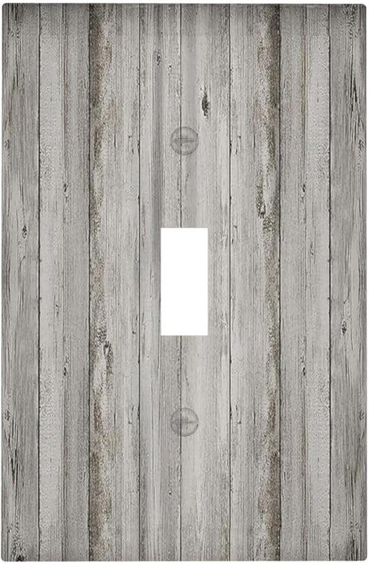 Decorative Light Switch Cover Farmhouse Rustic Grey Barn Door Wood 1 Gang Single Toggle Device Electrical Faceplate Switchplates Decorator Outlet Wall Plate for Bedroom Cabin Decor