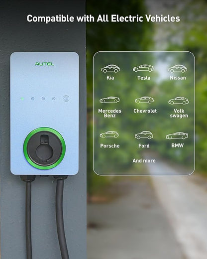 Autel Home Smart Electric Vehicle (EV) Charger up to 50Amp, 240V, Indoor/Outdoor Car Charging Station with Level 2, Wi-Fi and Bluetooth Enabled EVSE, Hardwired,25-Foot Cable,Sierra Blue