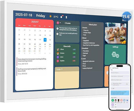 Smart 15.6" Digital Calendar Chore Chart - HD Touchscreen Family Organizer with Schedule, Chore Chart, Meal Planner, Photo Display, Online Calendars Sync, 2026 Wall/Desk Mountable Gift for Home & Office