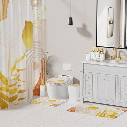 Bathroom Set - Bathroom Sets with Shower Curtain and Rugs, Bathroom Accessory Set, White Bathroom Accessories Set with Trash Can, Toilet Brush and Soap Dispensers