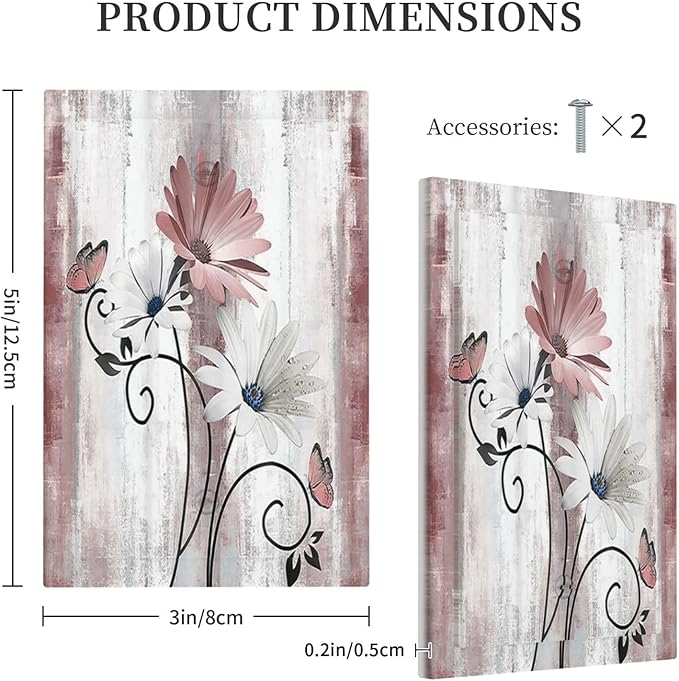 Light Switch Cover Plate Pink White Daisy Butterfly Wood Grain 1 Gang No Device Blank Electrical Wall Plates Faceplate Decorative Switch Plate for Farmhouse Bathroom Decor