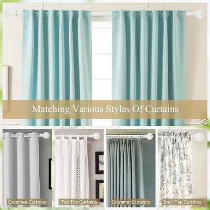 Weathered White Curtain Rod for Windows 66 to 120 Inches(5.5-10ft)， 1'' Diameter Heavy Duty Adjustable Curtain Rod with Leaf Pattern Finials - for Living Room, Bedroom,etc 36-120''