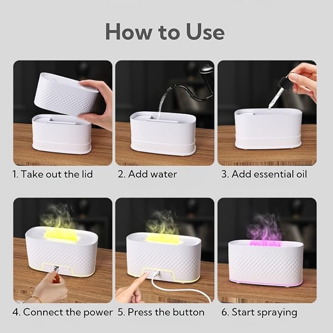 Portable Small Humidifier Dual Nozzle - Large Cool Mist Humidifiers Double Spray Ports, Water Shortage Protection, Ultra-Quiet, Mini Humidifier for Bedroom Plants Office Car Travel (Flame Wood)