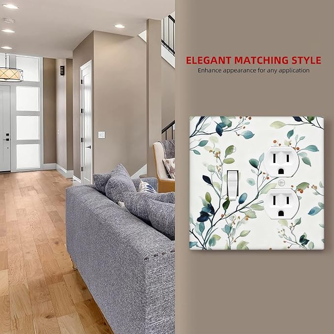 Decorative Outlet Covers Eucalyptus Leaf Geen Sage Leaves 2 Gang Light Switch Cover Plate Single Toggle Duplex Wall Plates for Electrical Outlets Switch Plate Covers for Bedroom Home Decor