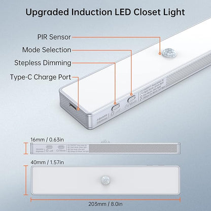 LED Closet Light, 30LEDs Dimmer USB Rechargeable Motion Sensor Light Under Cabinet Lighting, Stick-Anywhere Night Safe Light Bar for Wardrobe,Kitchen-2 Pcs, Warm