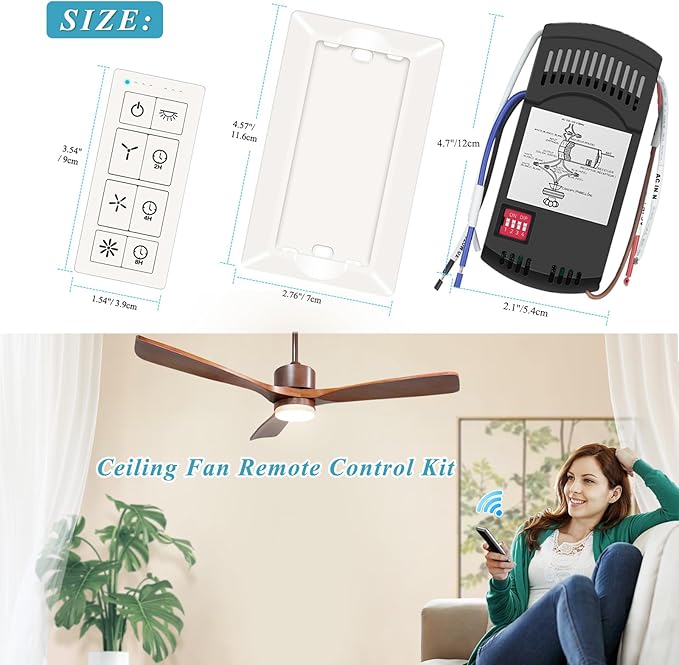 Universal Ceiling Fan Remote Control Kit, Ceiling Fan Wall Switch for 3 Speed and Light Dimmer, Compatible with Hampton Bay Harbor Breeze Hunter, 2-8H Timmer