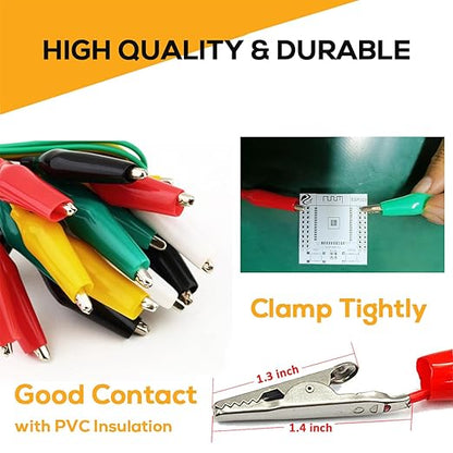 50PCS Crocodile Alligator Clips Electrical, 5 Colors Test Leads & Probes by Dual Ended Insulated Jumper Wires Testing Soldered and Stamping for Circuit Connection Current Voltage Multimeter Experiment
