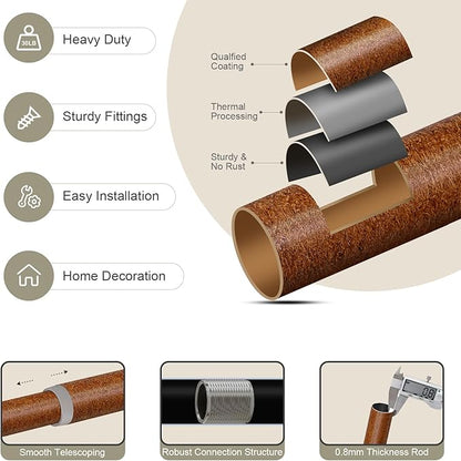 Imitation Wood Curtain Rods for Windows 72 to 144 Inch, 1 Inch Adjustable Heavy Duty Decorative Drapery Rods with Classic Finials, Red Imitation Wood Window Curtain Pole, Size 36-150''