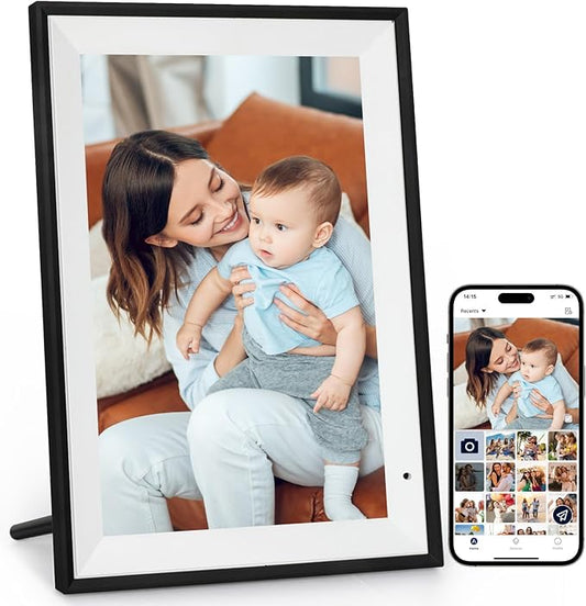 Anna Bella Digital Picture Frame 10.1 Inch IPS HD Touch Screen WiFi Smart Digital Photo Frame with 32GB Storage, Auto-Rotate, Easy Setup to Share Photos or Videos Remotely via AiMOR APP Black