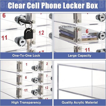 Layhit 20 Slots Cell Phone Locker Box for Classroom Clear Acrylic Cell Phone Storage Cabinet Bin with Door Locks for Classroom School Students Office Factory Employees