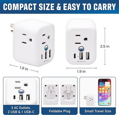 Cruise Approved Power Strip Foldable, Non Surge Protector Travel Power Strip, Multi Plug, 6 Outlets, 2 USB-A, 1 USB-C, & 3 AC Outlet for Carnival, Celebrity, Princess, & Major Lines in 2025 & 2026