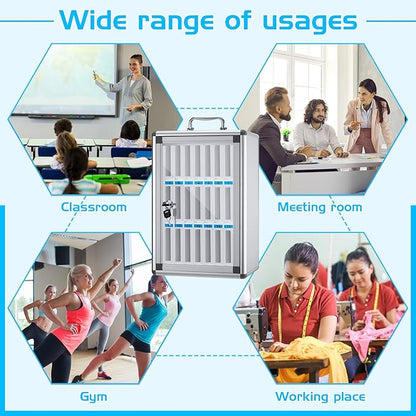Amylove 24 Slots Cell Phone Locker Cabinet Aluminum Alloy Pocket Chart Storage Locker Box Cabinet Wall-Mounted Cell Phones Storage Box with Handle for Office Classroom Gym (White)