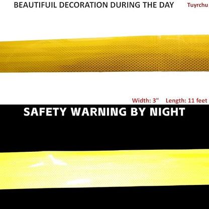 Non Fading Reflective Tape Yellow 3 inch, Outdoor Waterproof High Visibility Warning Industrial Marking Tape, Safety Stickers (11 feet)