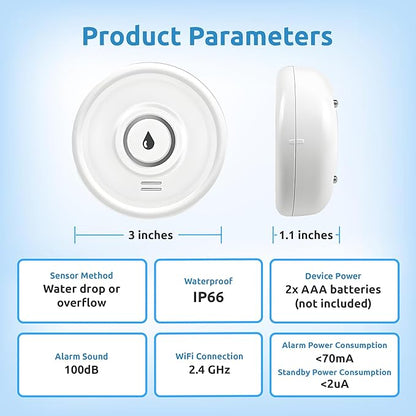 Drip Defender Pro Water Sensor | Wi-Fi Water Leak Detector for Home with 100dB Alarm, High Sensitivity, IP66 Waterproof, Easy Installation, Smart Moisture Alarm for Kitchens, Basements, and Bathrooms