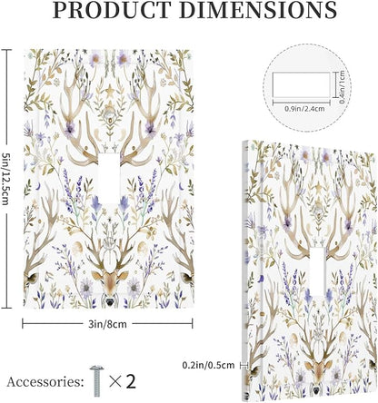 Decorative Light Switch Cover Gothic Retro Floral Damask Elk Wild Flower 1 Gang Single Toggle Device Electrical Faceplate Switchplates Decorator Outlet Wall Plate For Bed Room