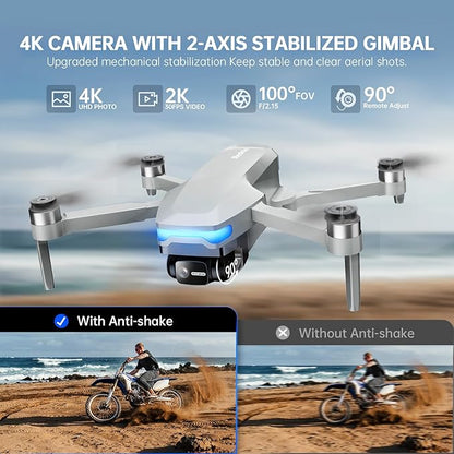 Drones with Camera for Adults 4K, Foldable Beginner Drone with Brushless Motor, Auto Follow, Tap Fly, Circle Fly, One Key Start, Under 249g