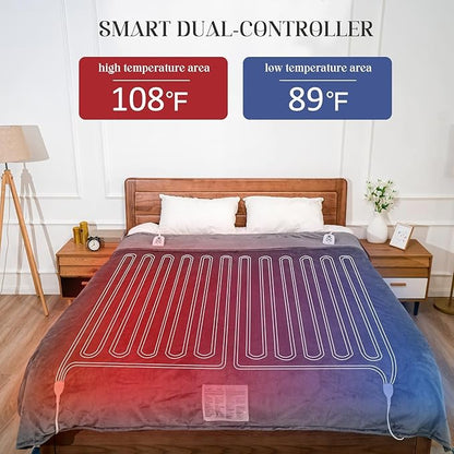SUNVIVI Heated Blanket King Size, Heating Electric Throw Blanket Dual Control, 10 Heat Settings, 12 Hours Auto Off, Machine Washable, ETL Certified, Overheating Protection, Grey