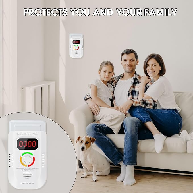 2 Pack Carbon Monoxide Detector, Plug-in Wall Carbon Monoxide Gas Detector, Portable Carbon Monoxide Detector with Digital Display LED, CO Alarm Monitor with Audible and Visual Alarm Test Mute Button