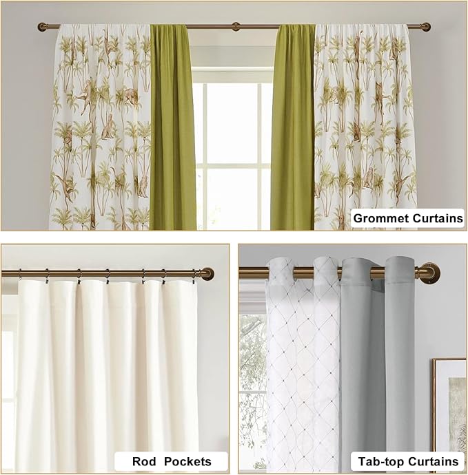 Industrial Curtain Rods 18 to 88 in,Blackout Curtain Rod,Adjustable Length,1 in Diameter Pipe,Wall or Ceiling Mounted,for Bedroom and Living Room (Coffee Gold 18” to 88”)