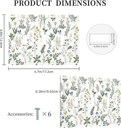 Decorative Switch Plates Floral Green Leaf Plant Flowes 3 Gang Wall Plate Triple Toggle Light Switch Cover Faceplate Electrical Wall Panels For Bed Room Farmhouse Decor