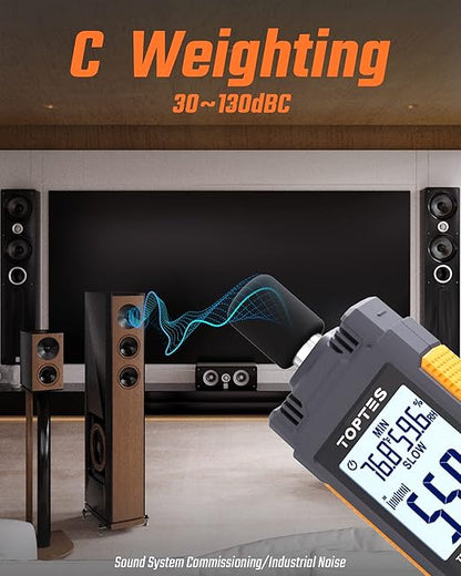 Decibel Meter, TopTes TS-501B Sound Level Meter with 2.25” Backlit LCD Screen, Portable SPL Tester with A/C Weighted, Range 30-130dB, MAX/MIN, Data Hold, Use for Home, Noisy Neighbor, Factory - Orange