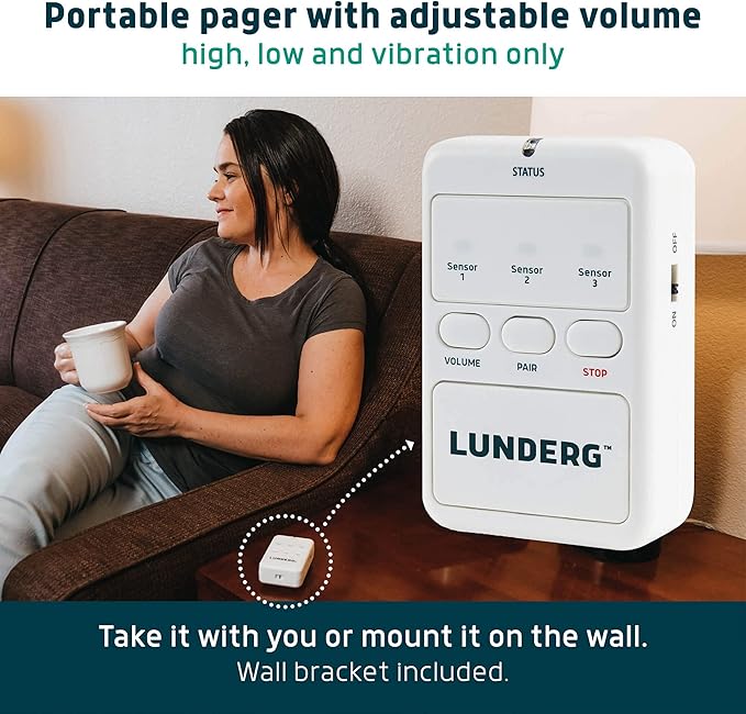 Lunderg Early Alert Bed Alarm for Elderly Adults - Wireless Sensor Pad & Pager - with Pre-Alert Smart Technology - Safety Bed Alarms and Fall Prevention for Elderly and Dementia Patients