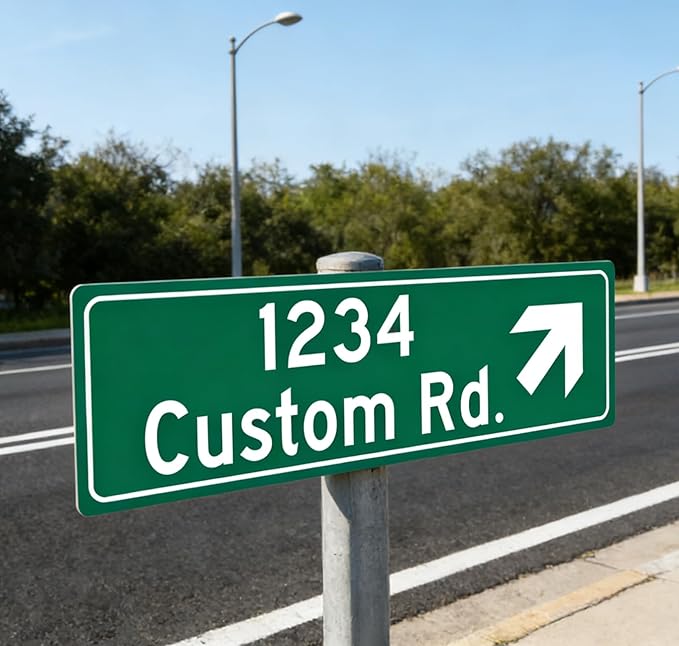 Custom Street Sign Left or Right Arrow, Double Sided/Reflective Option, Personalized Road Address Metal Sign, Customize for Business, Office, Outdoor, Home, Delivery 16''x6''