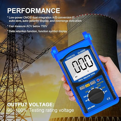 Digital Insulation Resistance Tester, AIMOEST Megohmmeter 200GΩ Meg Ohmmeter, 500V/1000V/2500V/5kV Test Voltage, Auto Ranging Mega Ohm Meter AC Voltmeter AI-6688B with Over-Range Indicator