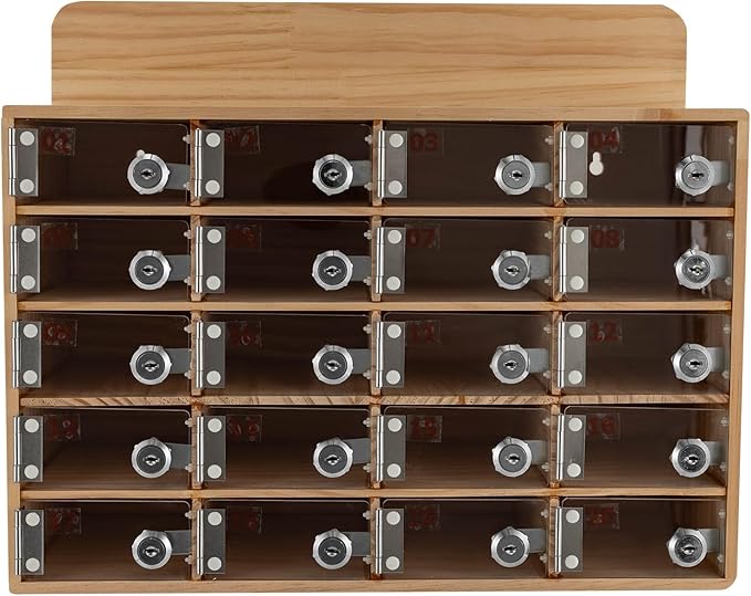 Cell Phone Locker Box 20 Slots Cell Phone Organizer Cabinet with Combination Locks Wall-Mounted Locking Cell Phone Storage Box for Classroom Office,Shool,Office (20 Slots, Wood+Acrylic)