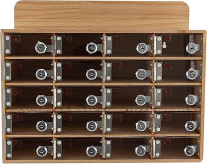 Cell Phone Locker Box 20 Slots Cell Phone Organizer Cabinet with Combination Locks Wall-Mounted Locking Cell Phone Storage Box for Classroom Office,Shool,Office (20 Slots, Wood+Acrylic)