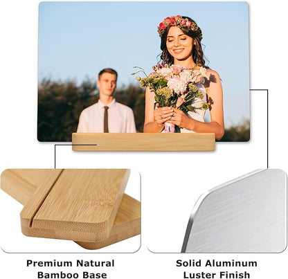 Custom Metal Photo Prints Customized photo gifts with Natural Bamboo Base,Personalized Picture Gifts for Family and Lovers by 12-Color HD Printing Technology -Gift Wrapping Available-Same day Pick up