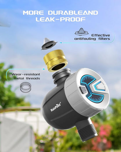 RAINPOINT WiFi Water Timer, Brass Inlet Smart Hose Faucet Timer, Automatic Irrigation System Controller for Yard Watering, APP Control via 2.4Ghz WiFi and Bluetooth (V2, 2025 Release)