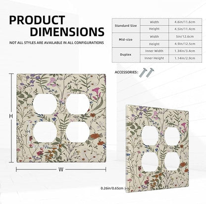 Decorative Outlet Covers Rustic Beige Wildflower Flowers 2 Gang Wall Plate Cover Double Duplex Receptacle Two Switch Light Switch Cover Plate Jumbo Dual Faceplate for Home Decor