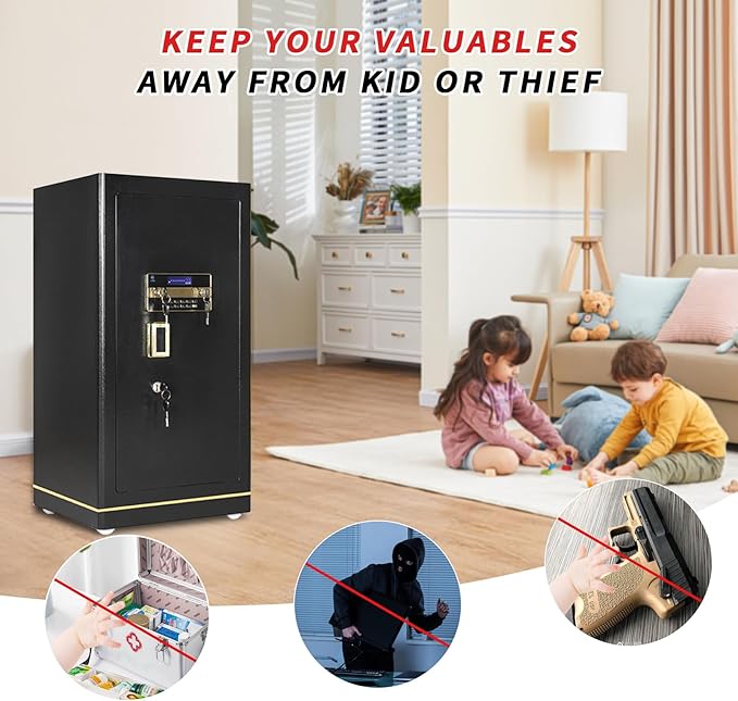 MLJ Large Security Safe - 8.1 Cu. Ft. Waterproof & Fireproof Home Safe with 2 Removable Shelves and Inner Cabinets for Storing Money, Medicines, Jewellery and Other Valuables (Keypad Lock)