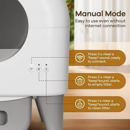 Automatic Cat Litter Box Self Cleaning Litter Box Large Capacity for Multiple Cats, App Control with Safety Sensors, Removable Washable Liner,2 Rolls Garbage Bags,Grey