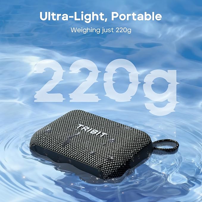 Tribit PocketGo Portable Bluetooth Speaker, 20H Playtime, IP68 Waterproof/Dustproof, Wireless, BT6.0, Shower, Powerful Sound, Custom EQ, TWS, Support TF Card, Floatable, Type-C, Travel/Outdoors/Home